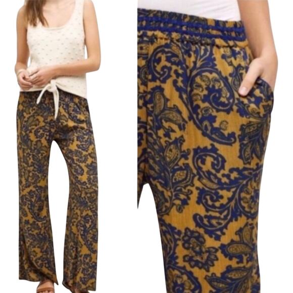 Anthropologie Exotic Palazzo Pants Sz S BLUE GOLD Paisely Hei Hei Tana Bohemian - Picture 1 of 13